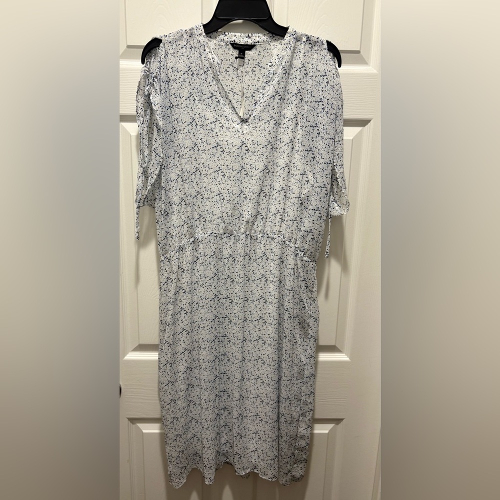 Banana Republic Speckled Blue and White Sheer lined Midi Dress